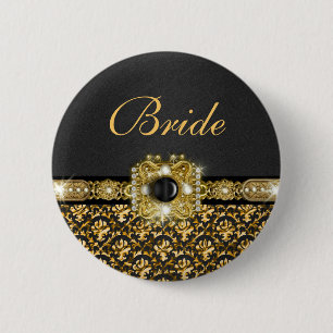 Bóton Redondo 5.08cm Noiva preta do casamento tema damasco do ouro