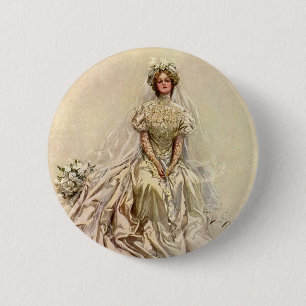 Bóton Redondo 5.08cm Noiva Vitoriana Vintage, Retrato Bridal Antiquado
