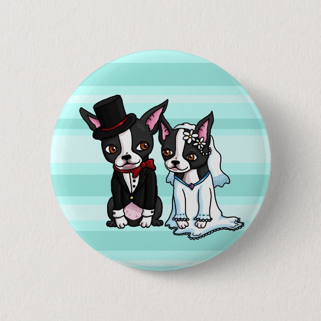 Bóton Redondo 5.08cm Noivos de Boston Terrier (Frente)