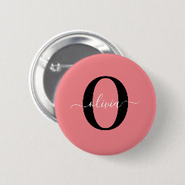 Bóton Redondo 5.08cm Nome com Letra Inicial Personalizada em Preto Bran