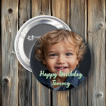 Bóton Redondo 5.08cm Nome de Aniversário Feliz Personalizado e Foto<br><div class="desc">Personalize o botão de aniversário deste rapaz adicionando a imagem e o nome do seu filho a este botão Feliz Aniversário na área personalizada.</div>