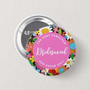Bóton Redondo 5.08cm Nome de etiqueta de Casamento de Bridesmaid das Fl