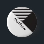 Bóton Redondo 5.08cm Nome de etiqueta do Funcionário com Listras Pretas<br><div class="desc">Botão de nome de etiqueta personalizável</div>