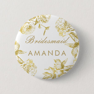 Bóton Redondo 5.08cm Nome de etiqueta Dourado Elegante de Bridesmaid