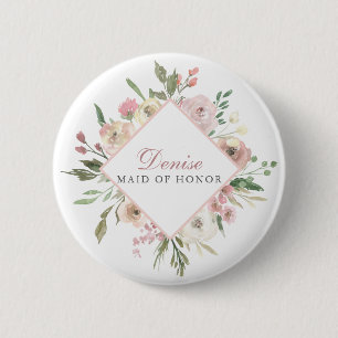 Bóton Redondo 5.08cm Nome de etiqueta Floral Cor-de-Rosa Esmagada Elega