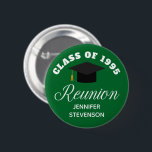 Bóton Redondo 5.08cm Nome de etiqueta Personalizado da Reunião do Segun<br><div class="desc">Um botão de nome de etiqueta de festa de reunião de classe personalizada em verde e branco para um segundo grau,  faculdade ou universidade. Personalize com seu nome de escola e sua classe de graduação sob a elegante caligrafia para botões de celebração de alunos personalizados para excelente.</div>