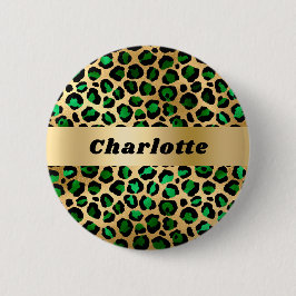 Bóton Redondo 5.08cm Nome de padrão de leopardo guepardo dourado verde 