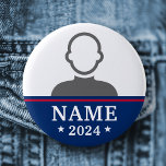 Bóton Redondo 5.08cm Nome do candidato: foto da campanha eleitoral polí<br><div class="desc">botão crachá com o nome e o ano do candidato personalizado. Texto branco flanqueado por estrelas sobre fundo azul com faixa vermelha acima. Preencha o nome do seu candidato político favorito e personalize a foto.</div>