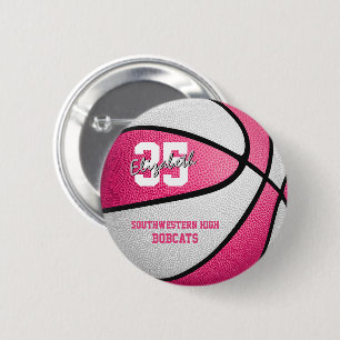 Bóton Redondo 5.08cm nome do time de basquete esportivo de menina rosa