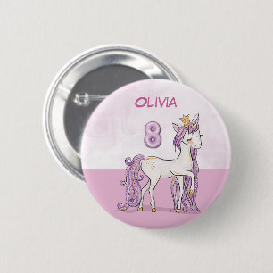 Bóton Redondo 5.08cm Nome Personalizado 8º Aniversário Cavalo Rosa co
