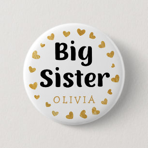 Bóton Redondo 5.08cm Nome personalizado da Irmã Grande com corações dou