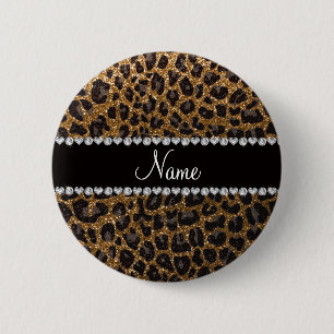 Bóton Redondo 5.08cm Nome personalizado dourado impressão leopardo
