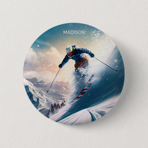 Bóton Redondo 5.08cm Nome Personalizado - esquiador Mountain