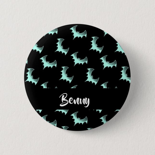 Bóton Redondo 5.08cm Nome personalizado morcegos azuis (Frente)