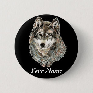 Bóton Redondo 5.08cm Nome personalizado ou Wolf de texto aquarela anima
