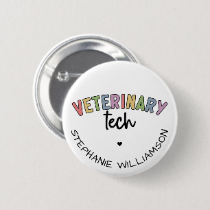 Bóton Redondo 5.08cm Nome Personalizado técnico veterinário   Vet Techn