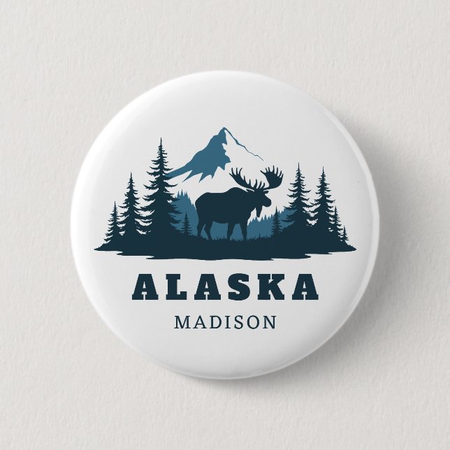 Bóton Redondo 5.08cm Nome Personalizado & Texto ALASKA (Frente)