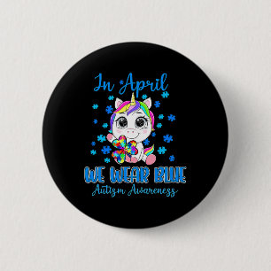 Bóton Redondo 5.08cm Nós Usamos Peças de Puzzle Azuis Trevo Unicórnio A