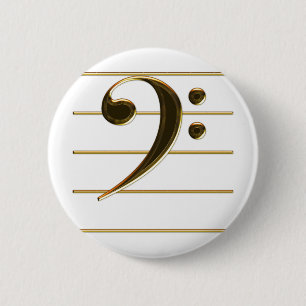 Bóton Redondo 5.08cm Nota Dourado da música do Clef baixo