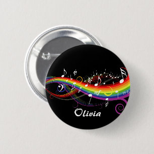 Bóton Redondo 5.08cm Notas brancas personalizadas da música do
