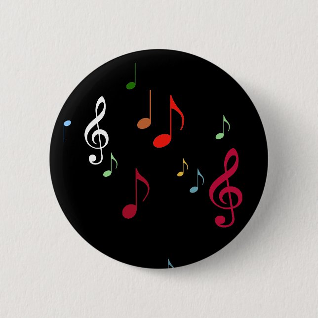 Bóton Redondo 5.08cm notas musicais coloridas em preto (Frente)