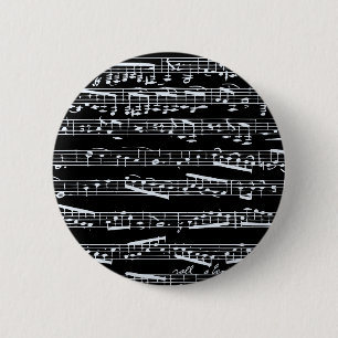 Bóton Redondo 5.08cm Notas preto e branco da música