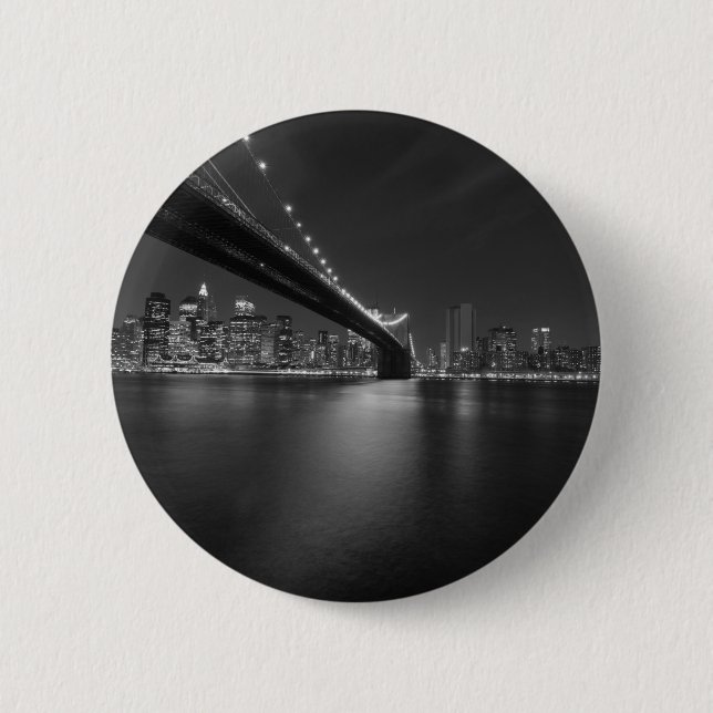 Bóton Redondo 5.08cm Nova Iorque Branco preto - Skyline (Frente)