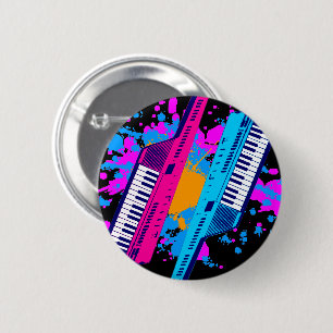 Bóton Redondo 5.08cm Nova Onda Vintage Keytar Retro Neon Splatter dos A