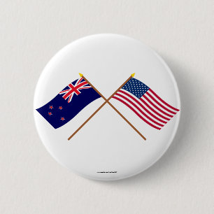 Bóton Redondo 5.08cm Nova Zelândia e bandeiras cruzadas os Estados
