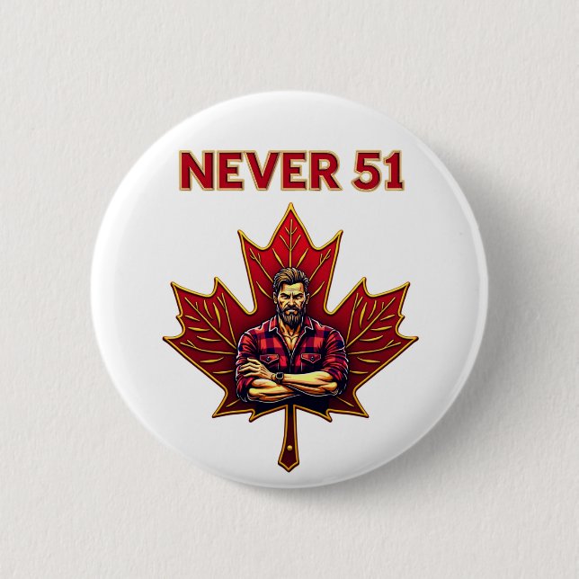 Bóton Redondo 5.08cm Nunca 51, Canada Flag Maple Leaf, Canadian Man, (Frente)