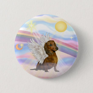 Bóton Redondo 5.08cm Nuvens - Anjo Castanho/Dachshund Vermelho