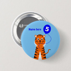 Bóton Redondo 5.08cm o 5o tigre do aniversário adiciona o azul bonito