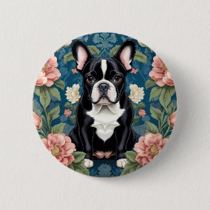 Bóton Redondo 5.08cm O Buldogue Francês William Morris Inspirou Floral