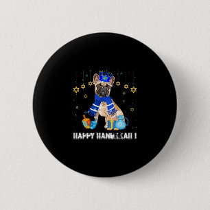 Bóton Redondo 5.08cm O Bulldog Francês Menorah Hat Happy Chanukah Hanuk