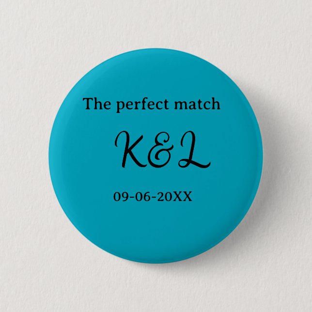 Bóton Redondo 5.08cm O casal nome letra data azul sim perfeito (Frente)