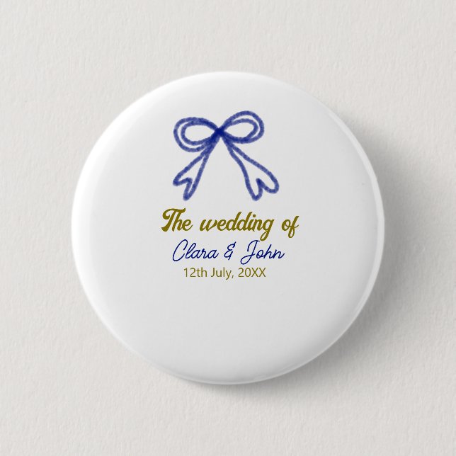 Bóton Redondo 5.08cm O casamento do casal marinho azul de ouro (Frente)