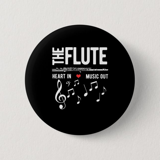Bóton Redondo 5.08cm O Coração Flute Na Música (Frente)