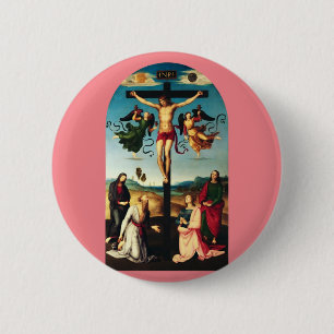 Bóton Redondo 5.08cm O Cristo Crucificado com a Virgem Maria