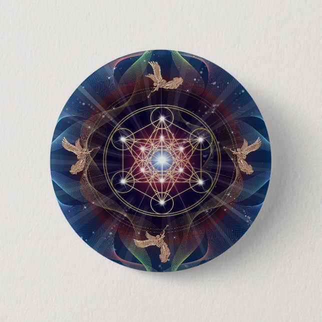Bóton Redondo 5.08cm O cubo de Metatron - Merkabah (Frente)