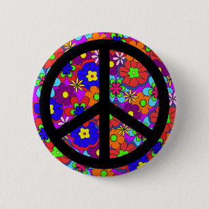 Bóton Redondo 5.08cm O hippy do sinal de paz floresce retro