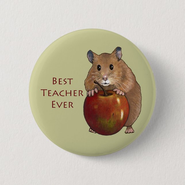 Bóton Redondo 5.08cm O melhor professor nunca: Hamster com Apple: Arte (Frente)