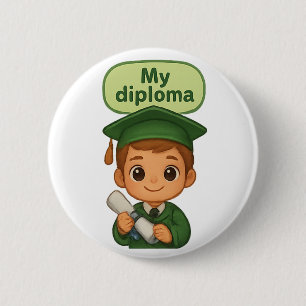 Bóton Redondo 5.08cm O meu Boné Verde Diploma e o meu palhaço