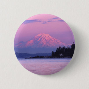 Bóton Redondo 5.08cm O Monte Rainier no por do sol, estado de
