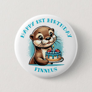 Bóton Redondo 5.08cm O Primeiro Aniversário do Otter Themed Boy persona