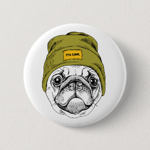 Bóton Redondo 5.08cm O Pug   do hipster é legal