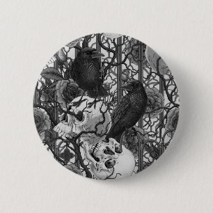 Bóton Redondo 5.08cm O segredo do Raven. Ilustração gótica escura e san
