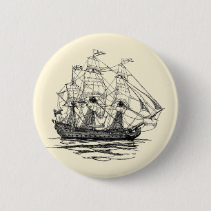 Bóton Redondo 5.08cm O vintage pirateia Galleon, esboço de um navio de