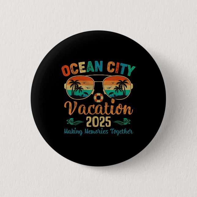Bóton Redondo 5.08cm Ocean City Beach Vacation 2025 Friends Family Summ (Frente)