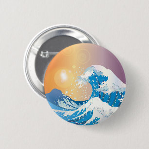 Bóton Redondo 5.08cm Oceano Sunset de Arte Onda Japonês