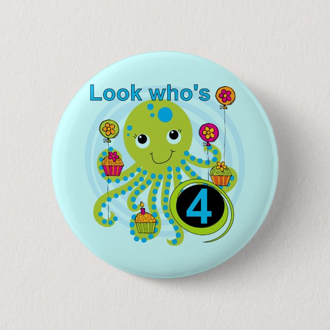 Bóton Redondo 5.08cm Octopus 4th Birthday T shirts e presentes (Frente)